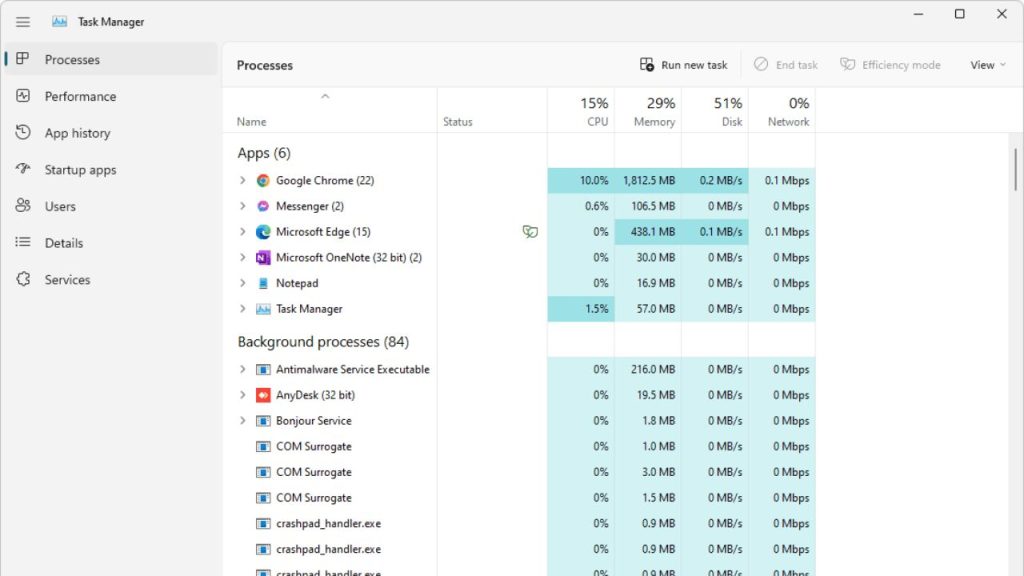 Task manager preview in window 11