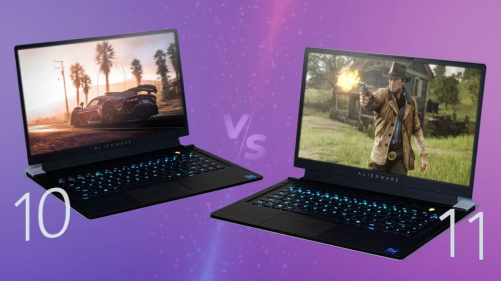 Game play on two laptops, one game on a laptop is running on Windows 11 OS and second is running on Windows 10 OS, and user is testing performance on both Operating Systems