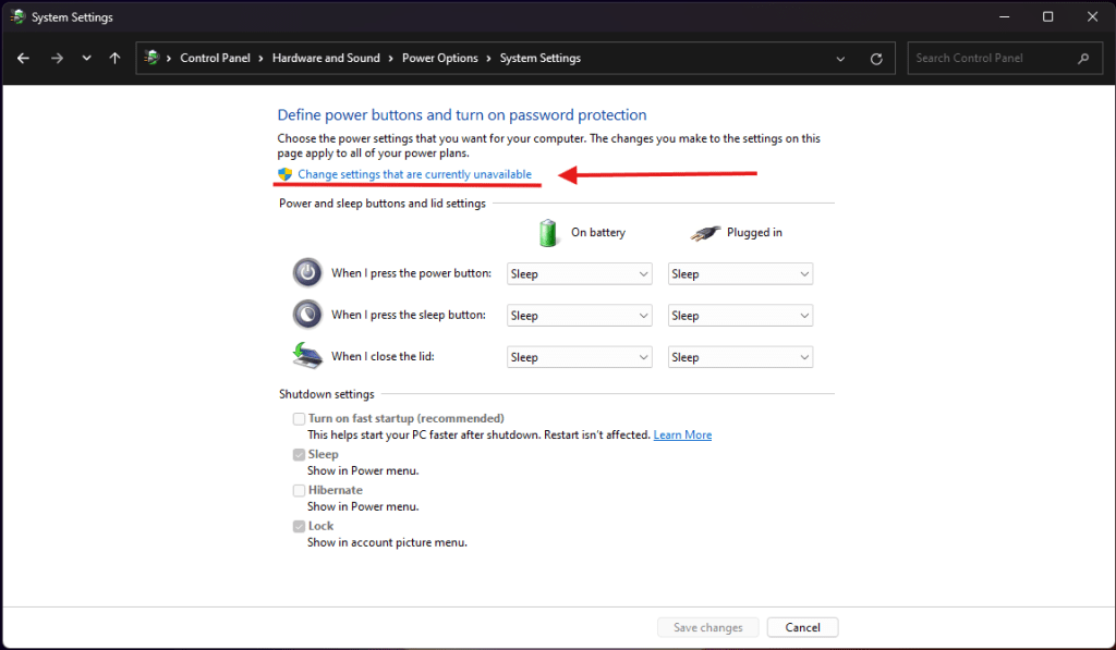 Change settings that are currently unavailable in Control Panel