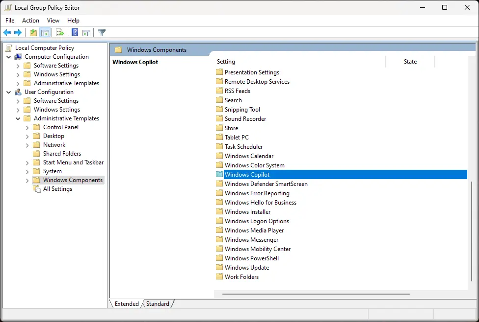 Disabling Copilot via Group Policy Editor