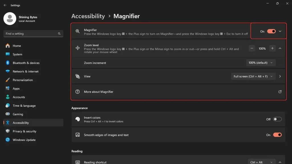 Using Windows 11 Magnifier Tool for Extra Zoom