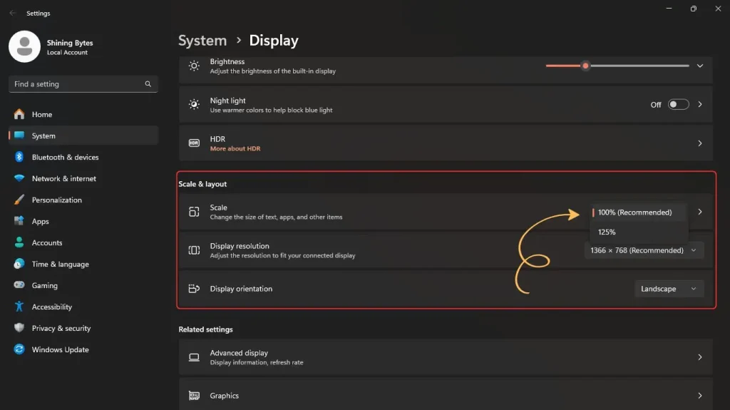 Windows 11 Display Scale and Layout Settings