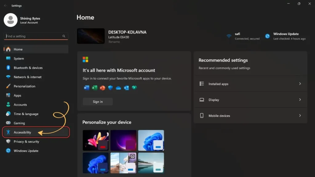 Windows 11 Settings Accessibility Menu