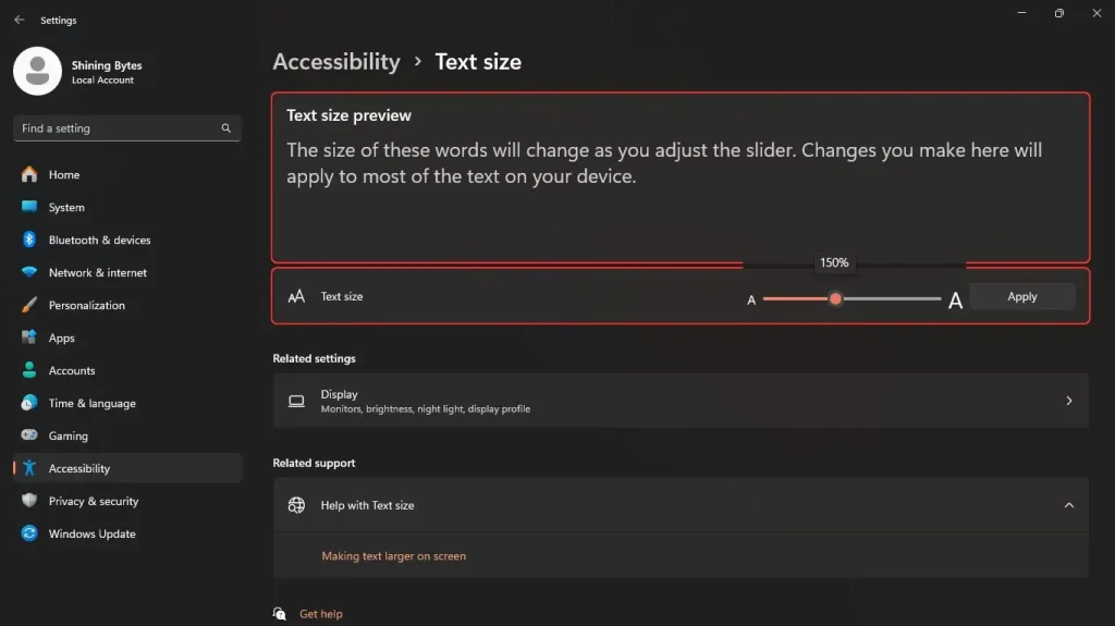 Windows 11 Text Size Slider Preview